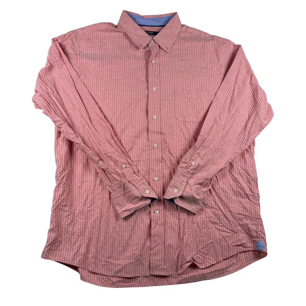 Cremieux Classics Mens XL Salmon Pink Striped Button Shirt Cotton Long Sleeve